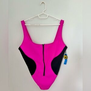 NWT Good American X Body Glove One-Piece Swimsuit Time After Time Hot Pink 3XL